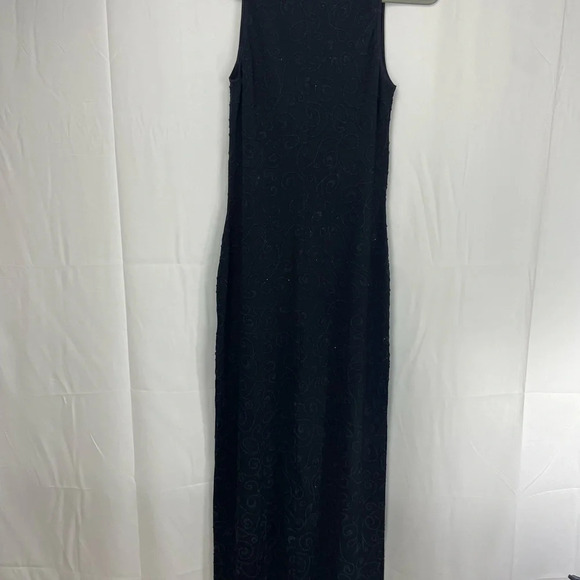 ALEXIA ADMOR Black Stretch Knit HIGH NECK Sleeveless BEADED Maxi Bodycon Dress M - Picture 10 of 11